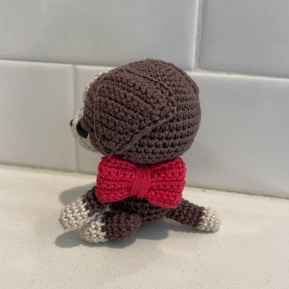 Handcrafted Puppy Dog with Bow Amigurumi Crochet Figure Toy Pet - Picture 4 of 11